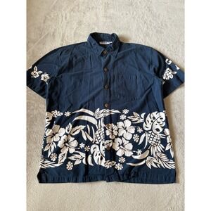 Club Med Hawaiian Shirt Floral Print‎ Short Sleeve Button Up Casual Mens Medium
